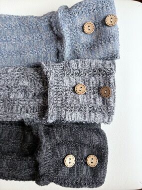 TipiToe Boot Knee High Socks | Set of 3 | Blue, Grey & Charcoal Button Top
